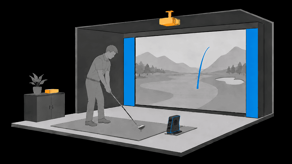 Finished high-end home golf simulator room